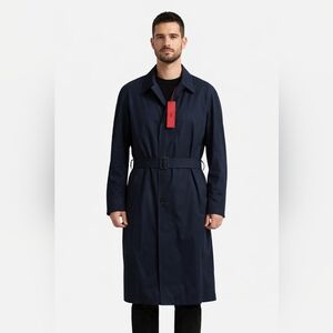 Hugo Boss Navy Trench Coat | Size 46R (EU 56) | Belted Luxury Statement Coat NWT